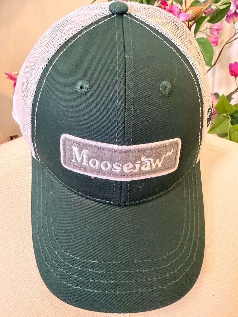 Moosejaw Trucker Hat Green White Patch Snapback Cap